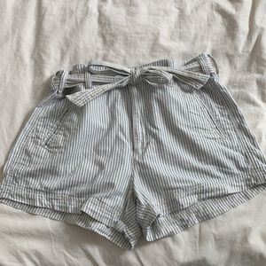 American Eagle White Striped Shorts with Tie